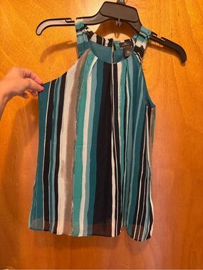 Ann Taylor Striped Halter Camisole in Teal, Navy & Cream—size 00P